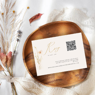 ロマンティックゴールドブロッサム押し花QRコードRSVP 出欠カード