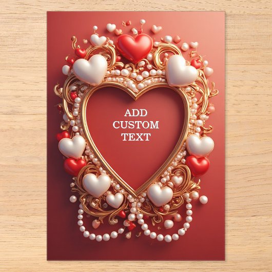 ロマンティックゴールド装飾フレームと赤いハート アクリル招待状 (正面)
