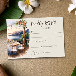 ロマンティックサンセットビーチテーマの結婚式 出欠カード