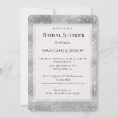 ロマンティックシルバースパークルグリジーブライダルシャワー 招待状 (正面)