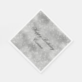 ロマンティックシルバースパークルグリジー誕生日 スタンダードランチョンナプキン (角)