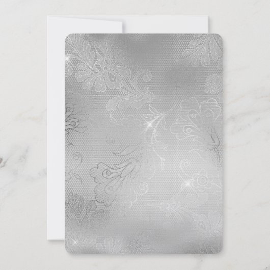 ロマンティックシルバーフローラレースブライダルシャワー 招待状 (裏面)