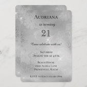 ロマンティックシルバーフローラレース誕生日 招待状 (正面/裏面)
