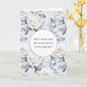 ロマンティックシルバーホワイトローズ結婚フローラ カード (黄色い花)