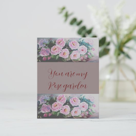 ロマンティックスピンクワイルドバラ絵画ズのはがき ポストカード (スタンド正面)