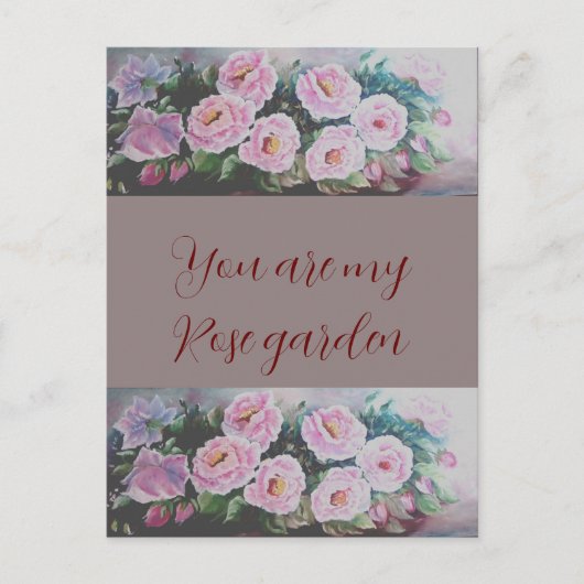 ロマンティックスピンクワイルドバラ絵画ズのはがき ポストカード (正面)