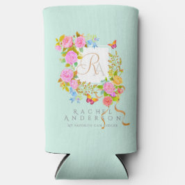 ロマンティックスブルーミングガーデンモノグラムグリーン スリム缶クーラー