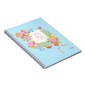 ロマンティックスブルーミングガーデンモノグラムブルー ノートブック (右側)