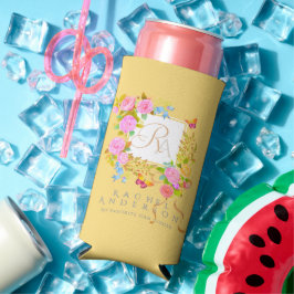 ロマンティックスブルーミングガーデンモノグラム金ゴールドイエロー スリム缶クーラー