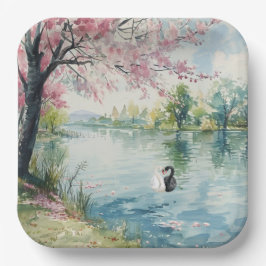 ロマンティックスワンズレイクブライダルシャワー ペーパープレート