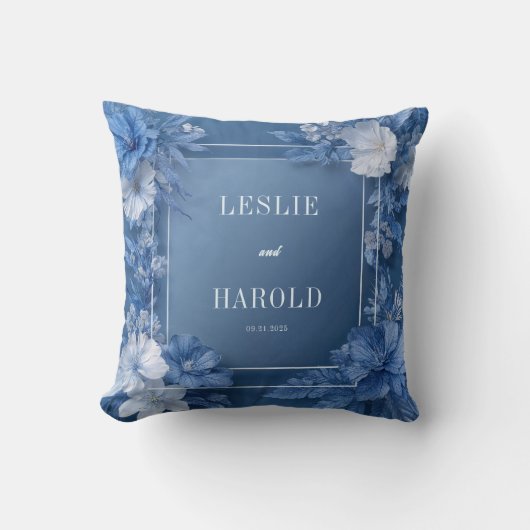 ロマンティックダスティブルーガーデン開花結婚ズ クッション (正面)