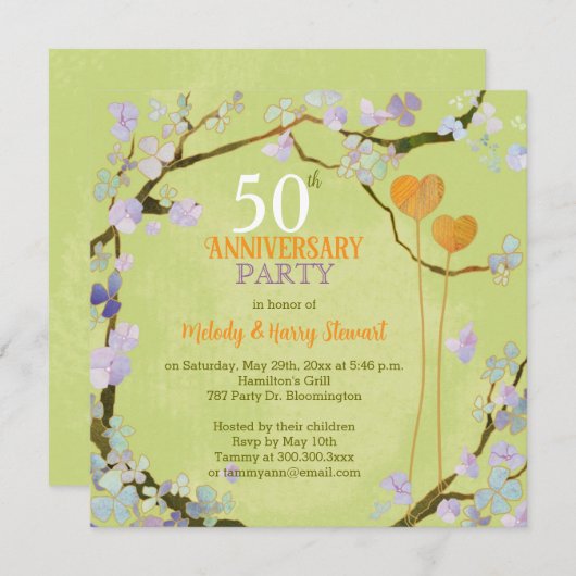 ロマンティックツー ハーツ 50周年 結婚記念日パーティー 招待状 (正面/裏面)