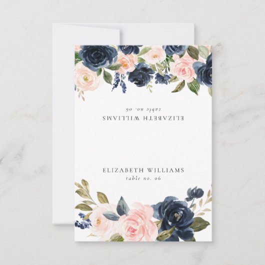 ロマンティックネイビー赤面フローラゲストネーム座席表 招待状 (正面)