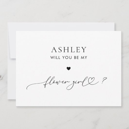 ロマンティックハートスクリプトフラワーガールプロポーズカード 招待状 (正面)