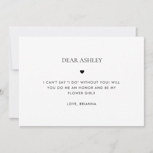 ロマンティックハートスクリプトフラワーガールプロポーズカード 招待状 (裏面)