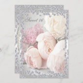 ロマンティックバラ&ダイヤモンドスイート16バースデーパーティー 招待状 (正面/裏面)