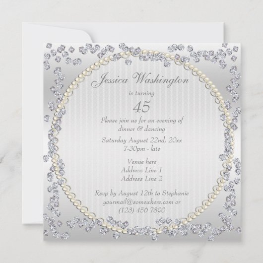 ロマンティックバラ&ダイヤモンド45歳誕生パーティー 招待状 (裏面)