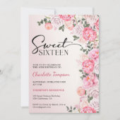 ロマンティックパステルバラフローラスウィート16誕生日 招待状 (正面)