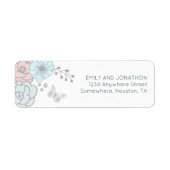 ロマンティックパステル花模様バタフライ差出人住所 ラベル (正面)