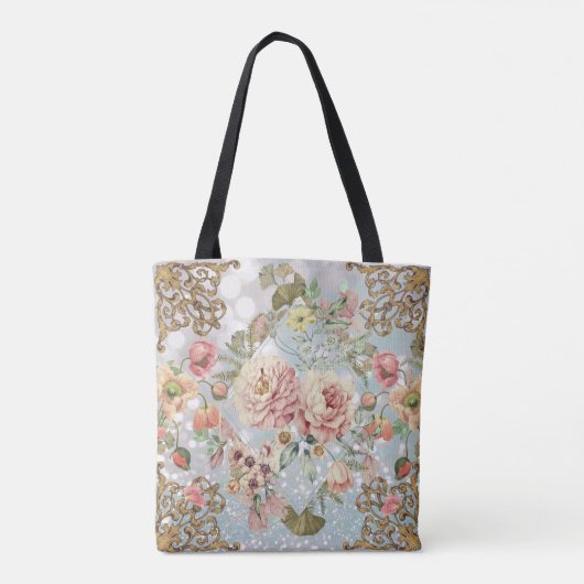 ロマンティックパステル花模様ブルース トートバッグ (裏面)