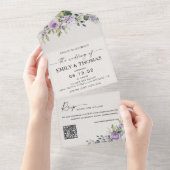 ロマンティックパープルフラワーのオールインワン結婚式招待状 オールインワン招待状 (貼ってはがせる)