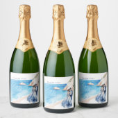 ロマンティックビーチの花嫁と花婿の結婚式 スパークリングワインラベル (ボトル)