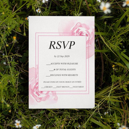 ロマンティックピンクのバラの結婚式返信カード RSVP