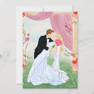 ロマンティックピンクガーデン新郎新婦の結婚式事前告知