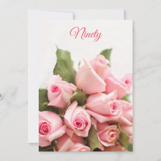 ロマンティックピンクローズブーケ90th誕生日 招待状 (正面)