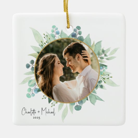 ロマンティックフォト結婚記念品 セラミックオーナメント (正面)