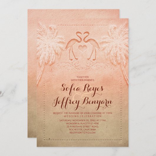 ロマンティックフラミンゴビーチ結婚式招待状 招待状 (正面/裏面)