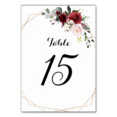 ロマンティックブルゴーニュ赤面ピンクフローラジオメトリ テーブルナンバー (裏面)