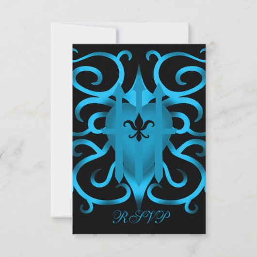 ロマンティックブルーのハートとスワール RSVP (正面)