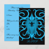 ロマンティックブルーのハートとスワール RSVP (正面/裏面)