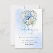 ロマンティックブルーアジサイの結婚式RSVPカード 出欠カード (正面)
