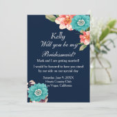 ロマンティックブルーアンドピンクフローラルボタニカルブライズメイド 招待状 (スタンド正面)