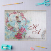 ロマンティックブルーピンクフローラル、ドーブ、ローズ、アンドシーケープ 薄葉紙 (クラフト)