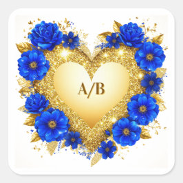 💙 ロマンティックブルーフローラルハートの結婚式ギフト 💙 スクエアシール