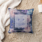 ロマンティックブルー&赤面結婚フローラ クッション (ブランケット)