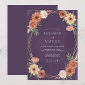 ロマンティックプラムオーカーの野生の花の結婚式 招待状 (正面/裏面)