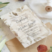 ロマンティックベージュペオニーフローラヴィンテージガールバプテスマ 招待状