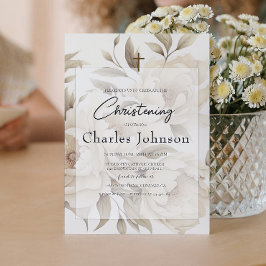 ロマンティックベージュペオニーフローラヴィンテージソンバプテスマ 招待状