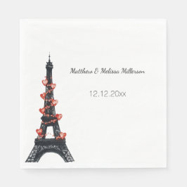 ロマンティックホワイト赤いハートエッフェル結婚タワーズ スタンダードランチョンナプキン