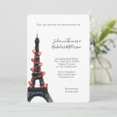 ロマンティックホワイト赤いハートエッフェル結婚タワーズ 招待状 (スタンド正面)