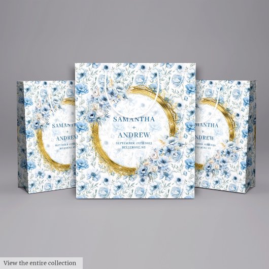 ロマンティックボホパステルブルー結婚金ゴールド抱き枕 ラージペーパーバッグ