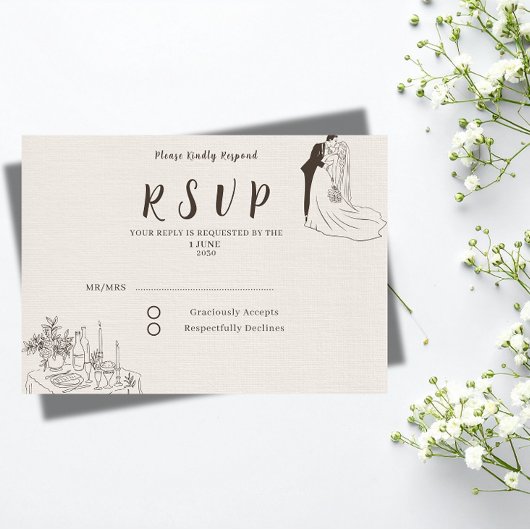 ロマンティックミニマリスト結婚式RSVPカード 出欠カード