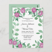 ロマンティックユーカリプトゥスピンクローズ結婚式招待状 ポストカード (正面/裏面)