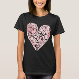 ロマンティックラブタイポグラフィハート Tシャツ