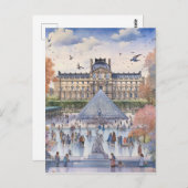 ロマンティックルーヴルパリ通りシーンアート ポストカード (正面/裏面)
