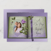 ロマンティックレトロラブブックパープルウェディング招待 招待状 (正面/裏面)